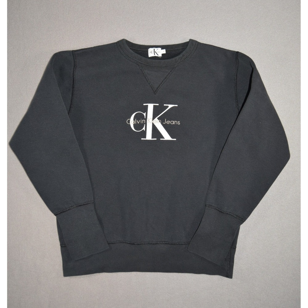 Vintage Calvin Klein Jeans Sweatshirt Womens Small Black Crewneck Logo 90s Retro